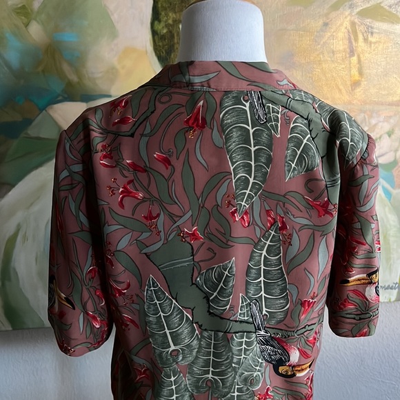 Carole Little vintage 90s silk safari toucan leaf print top small - Picture 6 of 16